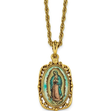 Symbol Charm Gold Plated - Symbols of Faith - 14k Gold-plated Enameled Our Lady of Guadalupe 24in Necklace