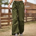 thumbnail image 2 of RYRJJ Baggy Parachute Pants for Women Drawstring Elastic Low Waist Ruched Cargo Pants Multiple Pockets Jogger Y2K Streetwear Pants(01#Army Green,XL), 2 of 7