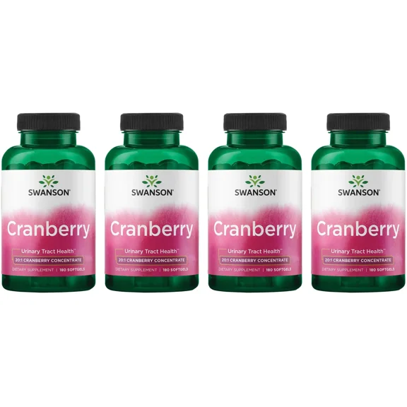 Swanson Cranberry 20:1 Herbal Supplement, Helps Promote Healthy Urinary Tract & Kidney Function, 180 Softgels (4-pack)