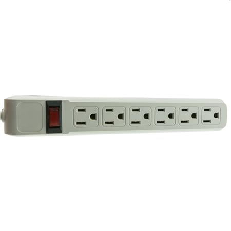 CableWholesale's Surge Protector, Flat Rotating Plug, 6 Outlet, Gray Horizontal Outlets, Plastic, Power Cord 4 foot