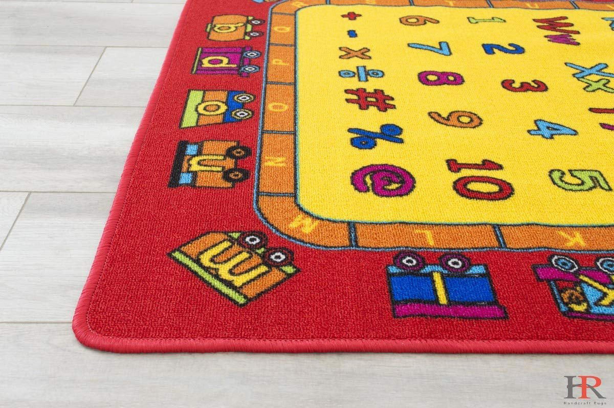 HR-Kids Rugs Letters/Numbers/Math Symbols-Boys/Girls73 X 102 Educational Play mat for School/Daycare/Nursery Non-Slip Carpet-Teachers ToolRed/Yellow