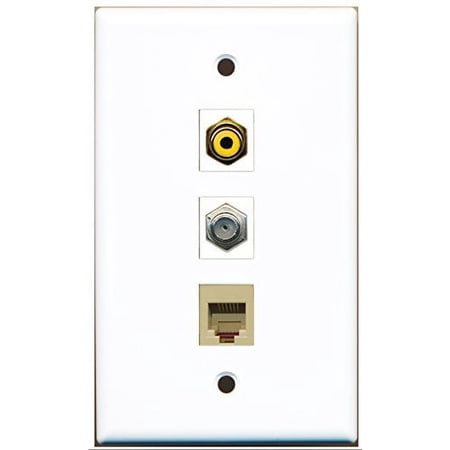 RiteAV - 1 Port RCA Yellow and 1 Port Coax Cable TV- F-Type and 1 Port Phone RJ11 RJ12 Beige Wall Plate