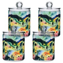 Yayeee 4 Pack Qtip Holder Bathroom Cotton Swab Canister with Lid Clear Dispenser Set, Art Field