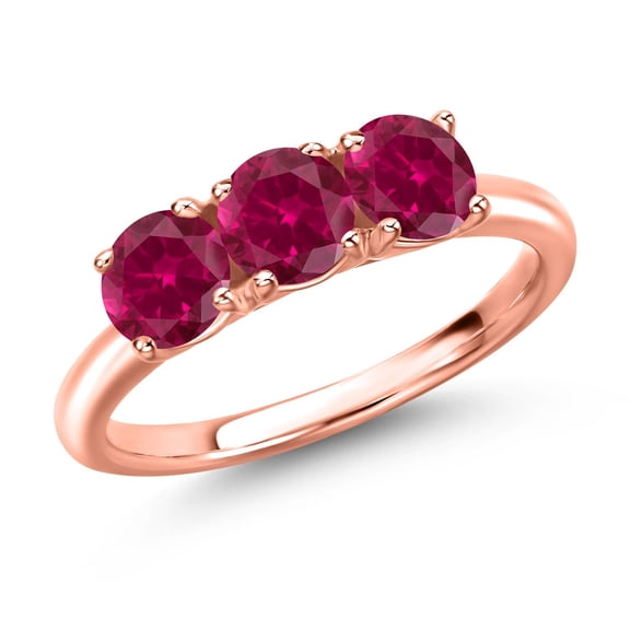 Gem Stone King 18K Rose Gold Plated Silver Red Created Ruby Engagement Ring for Women | 1.80 Cttw | Round 5MM | Gemstone July Birthstone | Size 8