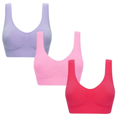 miqiqism 3 PCS Women s Pure Color Bras Juniors Plus Size Ultra-thin Large Bra Sports Bra Full Bra Cup Tops Casual Comfy Tank Bralette Hot Pink 5X-Large