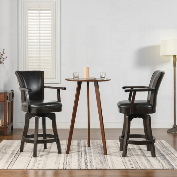 Williams 1-Piece Vintage Black Brown Faux Leather Swivel Bar Stool with Solid Hardwood Frame.