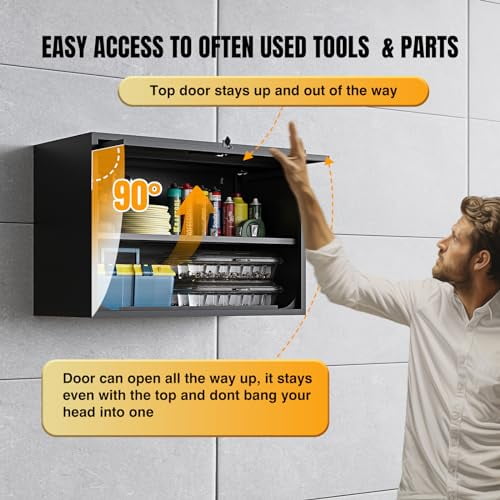 Metal Wall Storage Cabinet Adjustable Shelf 22'' Tall Steel Garage Wall Mounted Cabinet Lockable Floating Garage Storage Shop Trailer Tool Assembly Required