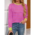 thumbnail image 3 of Womens Tunic Tops Long Sleeve Striped Shirts Crewneck Tops Pink XL, 3 of 7