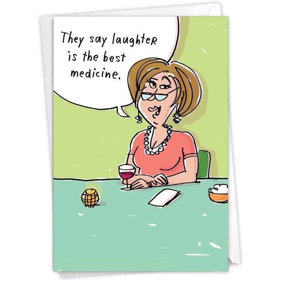 NobleWorks Best Medicine - Get Well Greeting Card with Envelope (4.63 x 6.75 Inch) -
