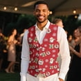 thumbnail image 4 of Yuyamidu Santa Claus Men's Formal Vest Set Slim Fit Waistcoat for Wedding Prom Party HO-HO-HO Mens Suit Vest Red Christmas Tuxedo Vests Size M, 4 of 7