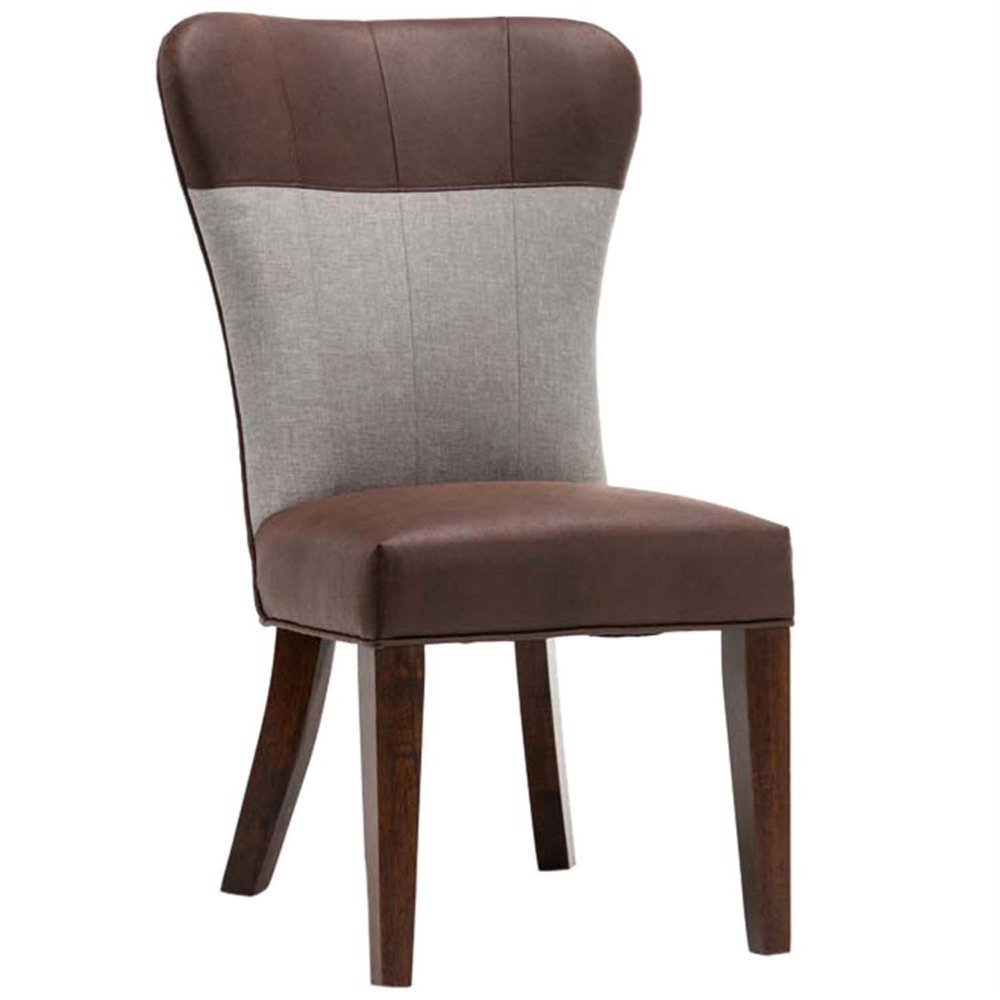 Two Tone Fabric Upholstered Dining Chair, Set of 2, Brown and Gray