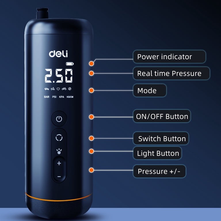 Deli Cordless Tire Inflator - Portable Air Compressor 150PSI With LED Screen