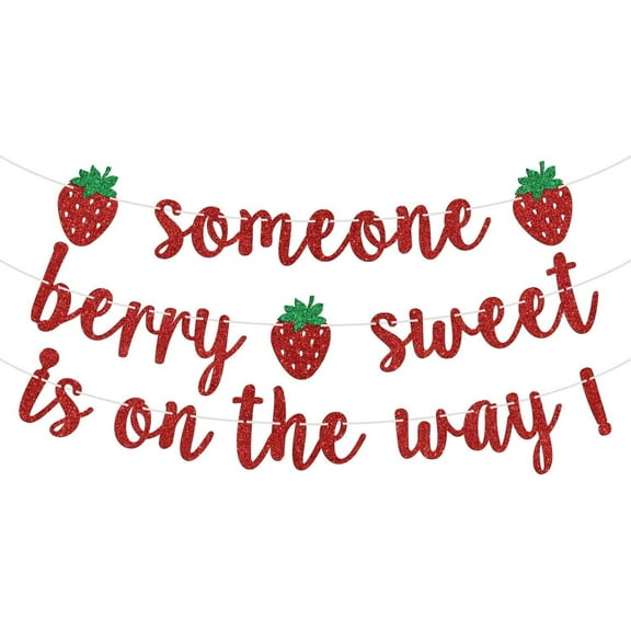 Someone Berry Sweet is on the Way Banner, Strewberry Baby Shower Sign, Fruit Theme Baby First Birthday/Gender Reveal Party Decorations Supplies for Boy Girl