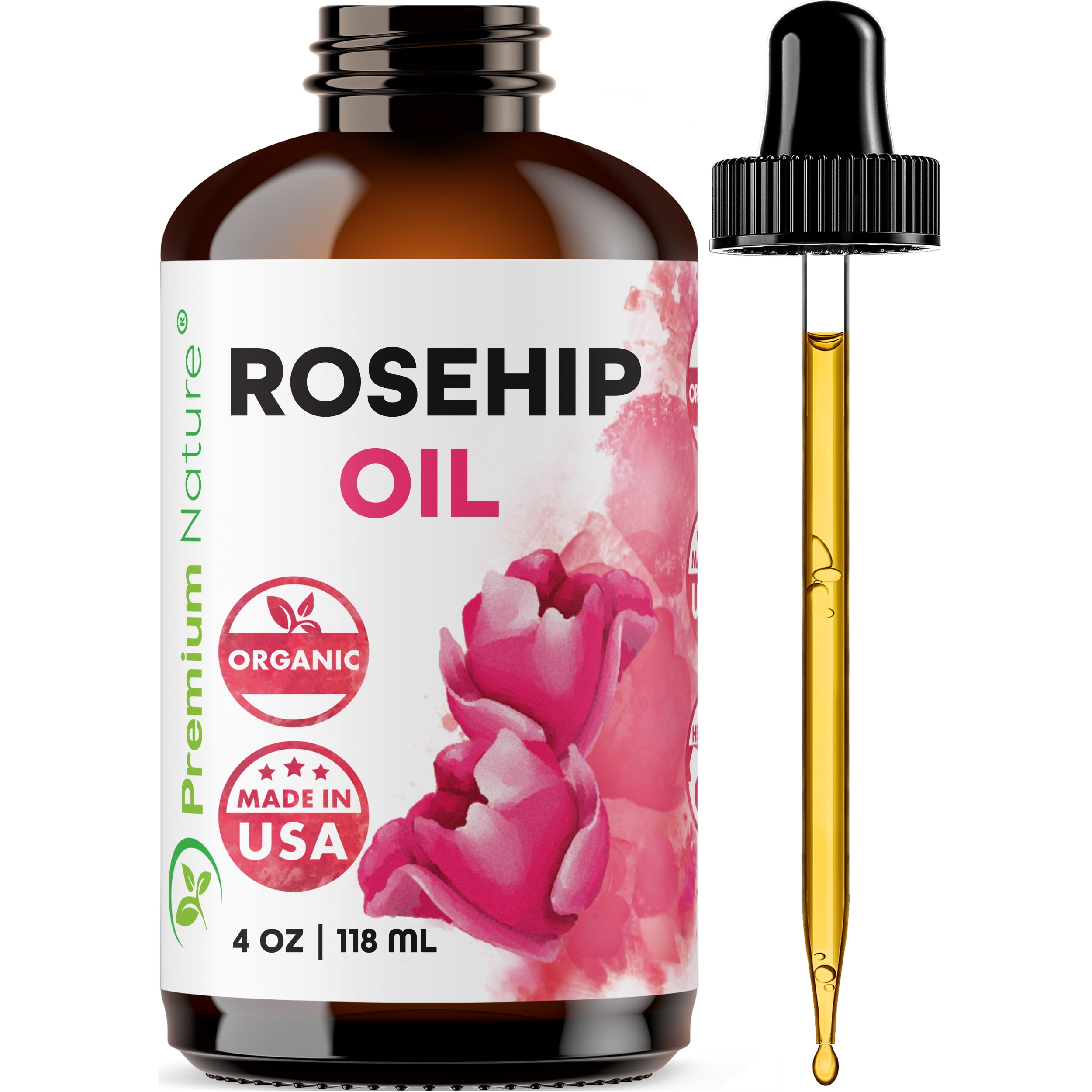 Organic Rosehip Seed EssentialOil - 4 oz Pure Cold Pressed Unrefined Rose  Hip Serum for Face Hair Nails 100% Natural Skin Care MoisturizerScar  Removal & Facial Acne Treatment 