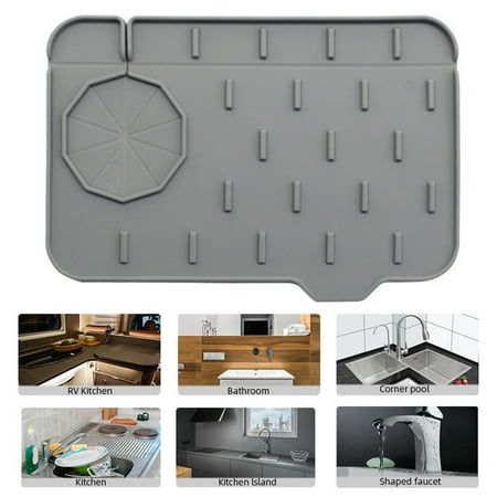 

Travelwnat Kitchen Sink Splash Guard Mat - Silicone Sink Water Splash Catcher Pad Behind Faucet Sink Draining Dish Drying Mat Countertop Splash Protector & Storage
