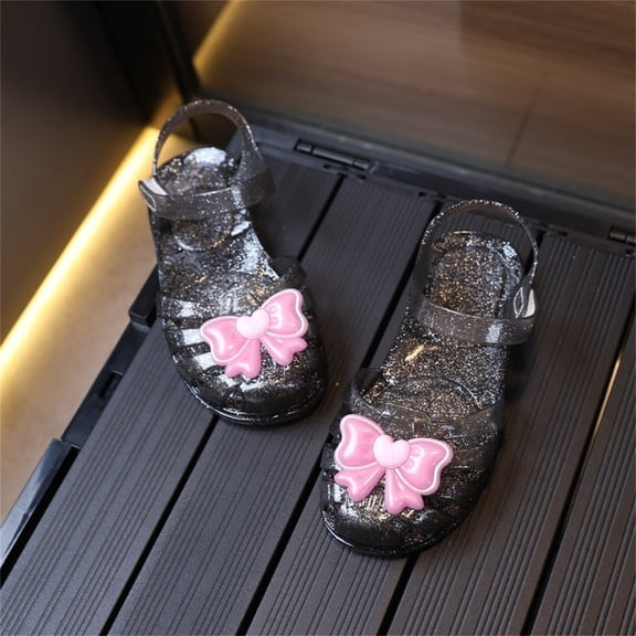 FSYBOA Girls Jelly Sandals, Non-Slip Closed Toe Holiday Casual Summer Shoes Black Size 1(Big Kids)