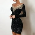 thumbnail image 6 of Women's Off-the-shoulder Sequined Lace Trim Slim Party Long Sleeve Ruffled Club Dress, 6 of 9