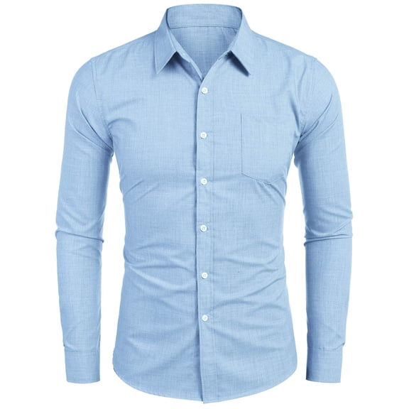 COOFANDY Men's Casual Linen Button Down Shirt Chambray Plain Oxford Dress Shirt Light Blue XXL