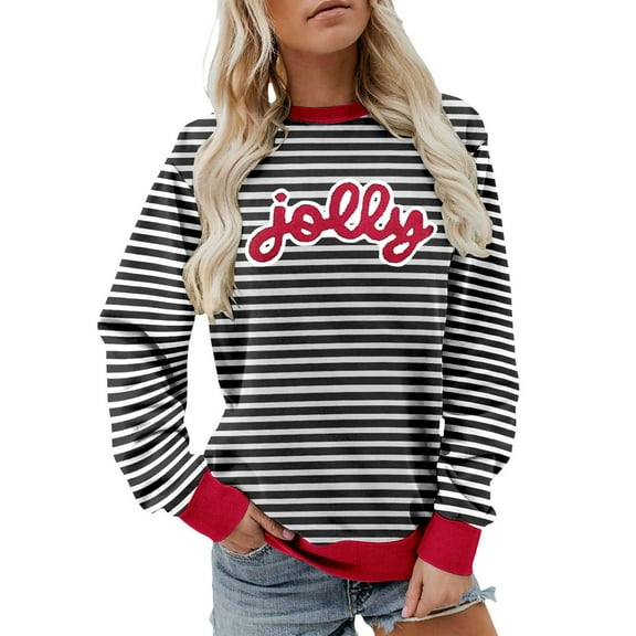 Tiweut Christmas Sweatshirts Women Jolly Glitter Patch Crewneck Sweater Xmas Long Sleeve Pullover Top,A-Black,Black