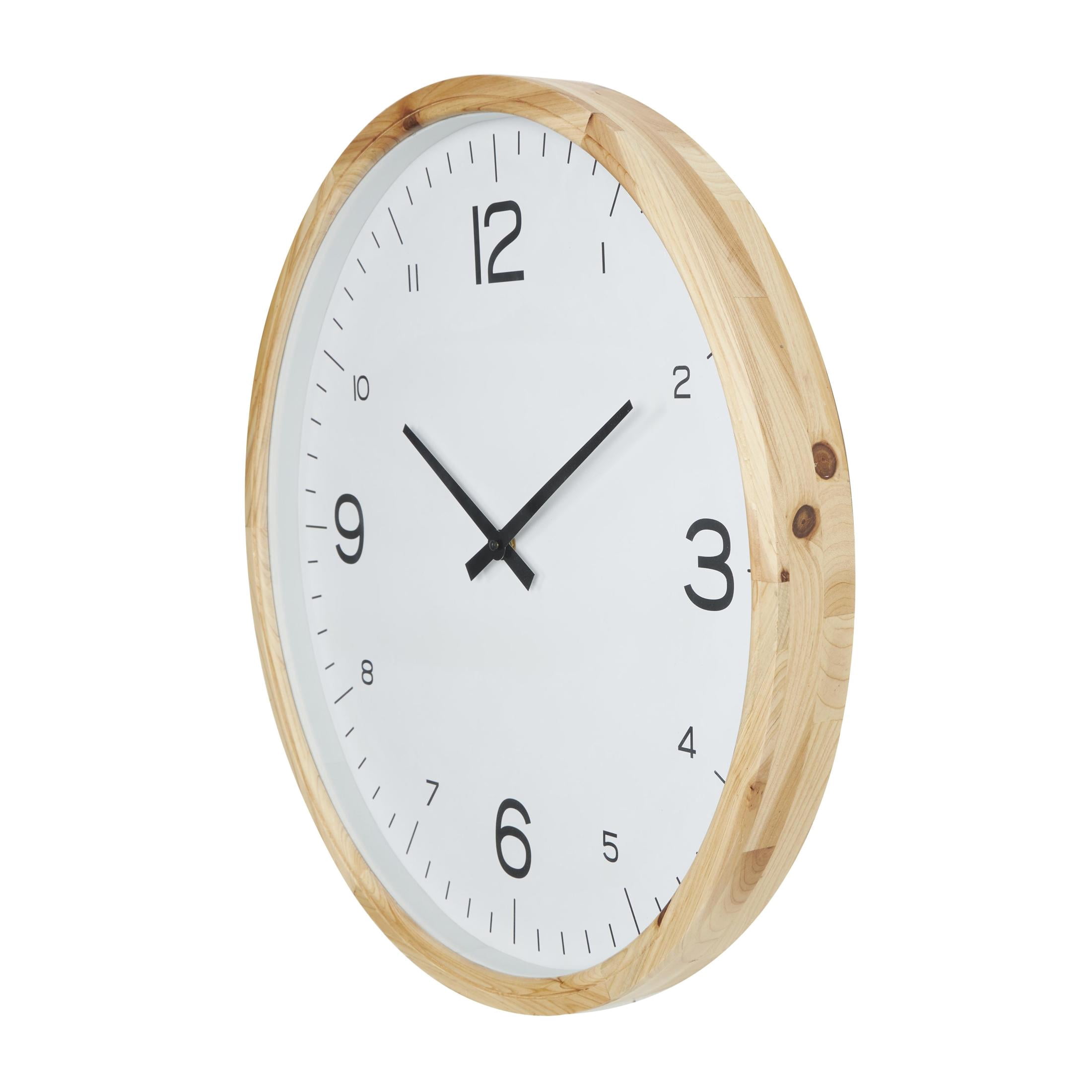 DecMode 23" Light Brown Wood Wall Clock with White Backing
