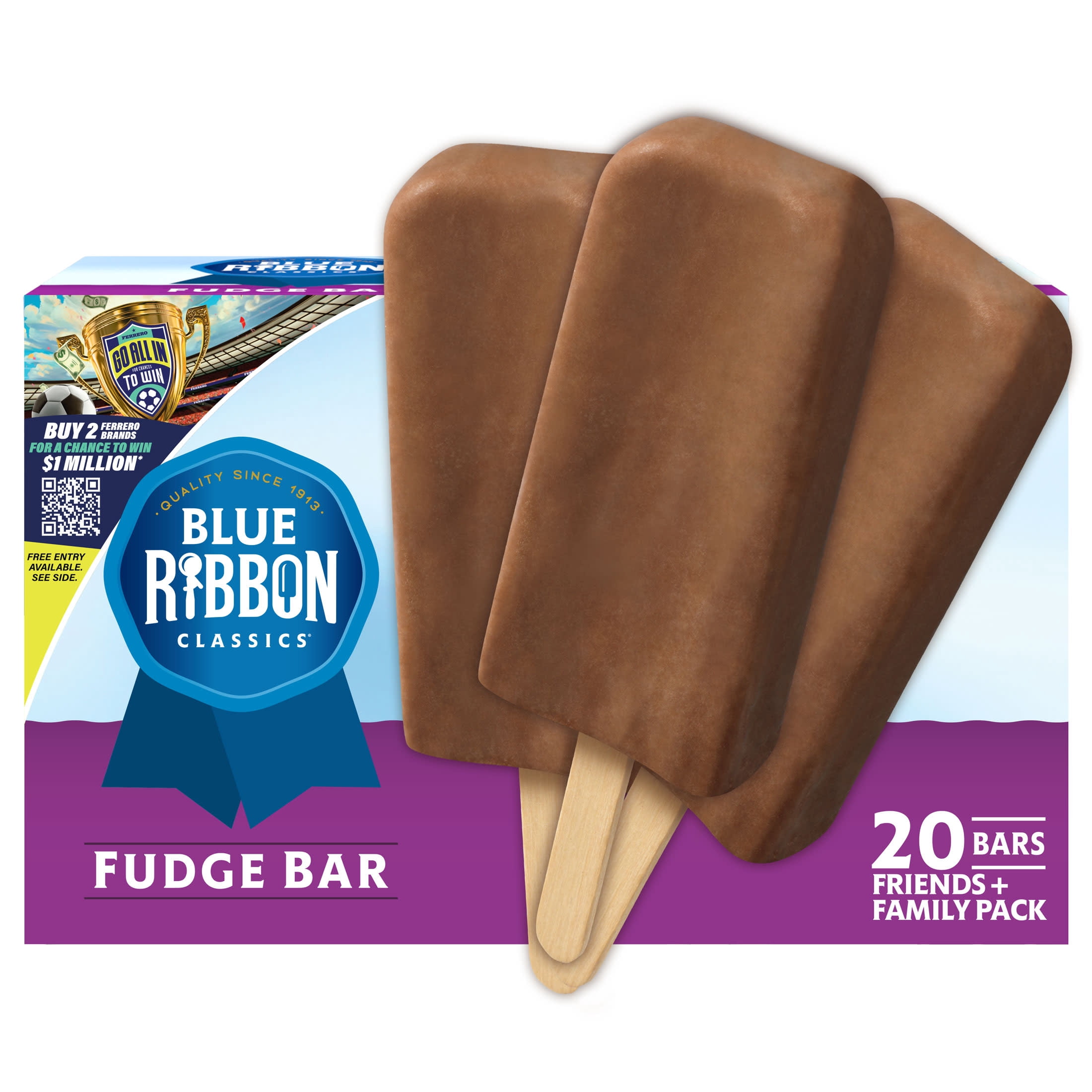 Blue Ribbon Classics Chocolate Flavored Fudge Frozen Dessert Treat Bar, 45 fl oz, 20 Pack
