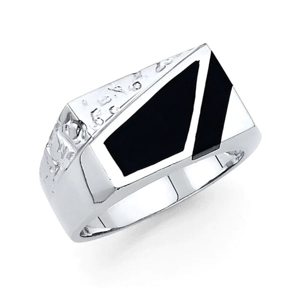 14K White Gold Twin Black Onyx Trapezoid Beaten Gold finish 11 mm wide Men’s Ring (RS 13)