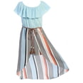 thumbnail image 2 of Little Girls 2 Ways Ruffle Hi Lo Maxi Skirt Romper Belt Jumpsuit Romper USA Blue Stripe 4 (2J1K42S), 2 of 4