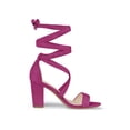 thumbnail image 3 of BLISSFUL STEP Women's Sandals Solid Color Mid Block Heels Lace up Sandals Hot Pink 7, 3 of 7