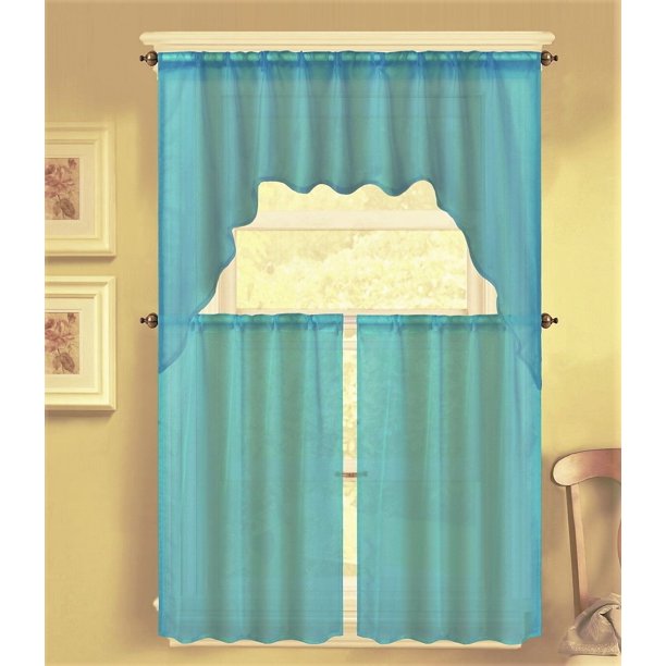 3PC (K66) SOLID VOILE SHEER KITCHEN WINDOW CURTAIN 2 TIERS + 1 SWAG