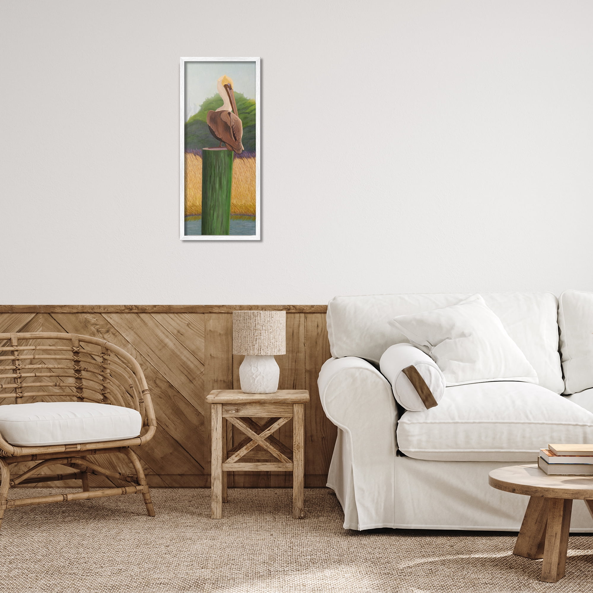 Stupell Industries Pelican with Blue Eyes White Framed Giclee Art, design by Barbara Fallenbaum