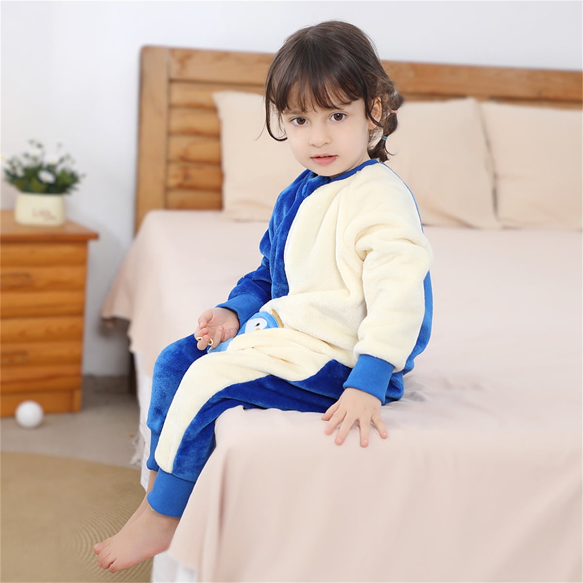 WIBACKER 9M-6Y Baby Warm Flannel Sleeping Bag with Feet, Penguin Sleepsuit, Kids Toddler Boys Girls Double Zipper Wearable Sleep Sack
