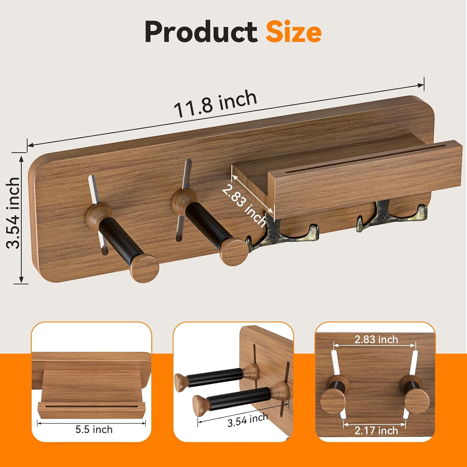 2-Pack Guitar Wall Mount, Adjustable Guitar Hanger Wall Mount with Pick Holder and 2 Hooks Wood Guitar Wall Hangers, Guitar Holder for Acoustic, Electric, Bass, Ukulele(Brown 2PCS)
