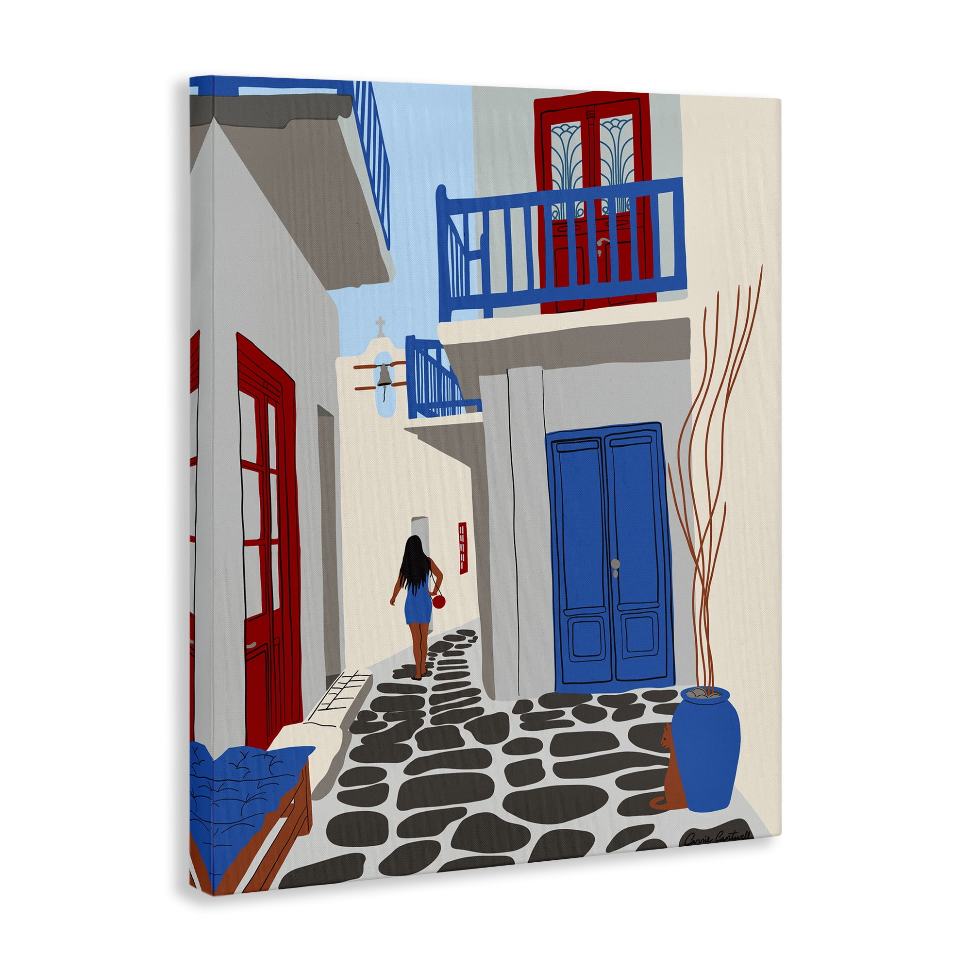 Stupell Industries Mykonos City Alley Buildings & Architecture Painting Wrapped Canvas Art Print Wall Art, 36 x 48