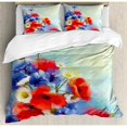 thumbnail image 3 of Watercolor Flower Home Decor Twin Size Duvet Cover Set, Close Up Structured Bouquet with Flower Types Poppy Peace Design, Decorative 2 Piece Bedding Set with 1 Pillow Sham, Red Blue, by Ambesonne, 3 of 3