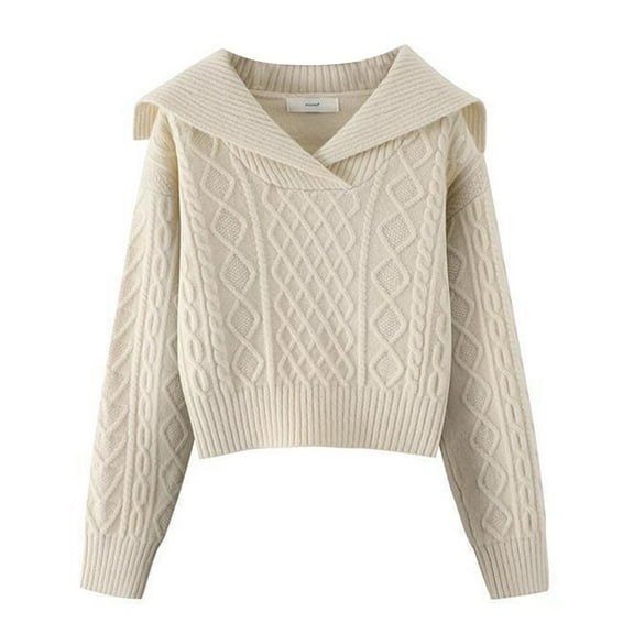 VISALY V Neck Pullover Sweater Cotton Sweaters Trendy Long Sleeve Sweater Tops Fall Chunky Cable Knit Pullover Sweaters Business Casual Sweater Business Casual Sweaters Soft Sweaters Beige One Size