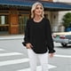 thumbnail image 4 of Camisa de Holgada de Larga con Cuello Redondo y Color Liso para Mujer, Elegante y A . Negro L, 4 of 10