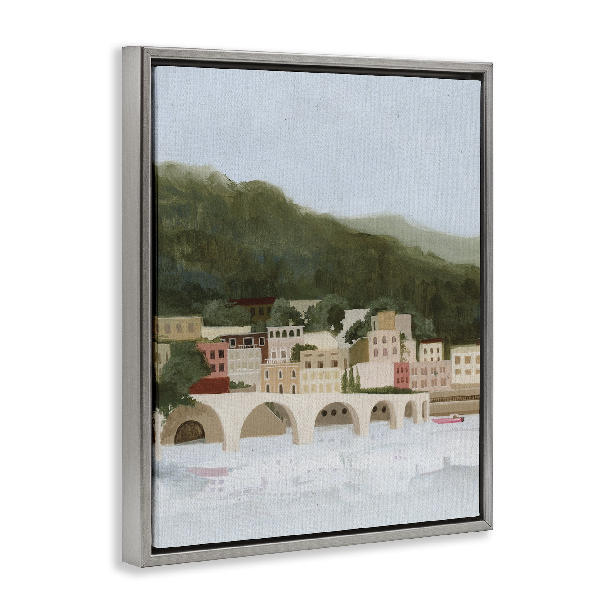 Stupell Industries Coastal Mountains By Sea Gray Framed Floater Canvas Wall Art, design by Grace Popp