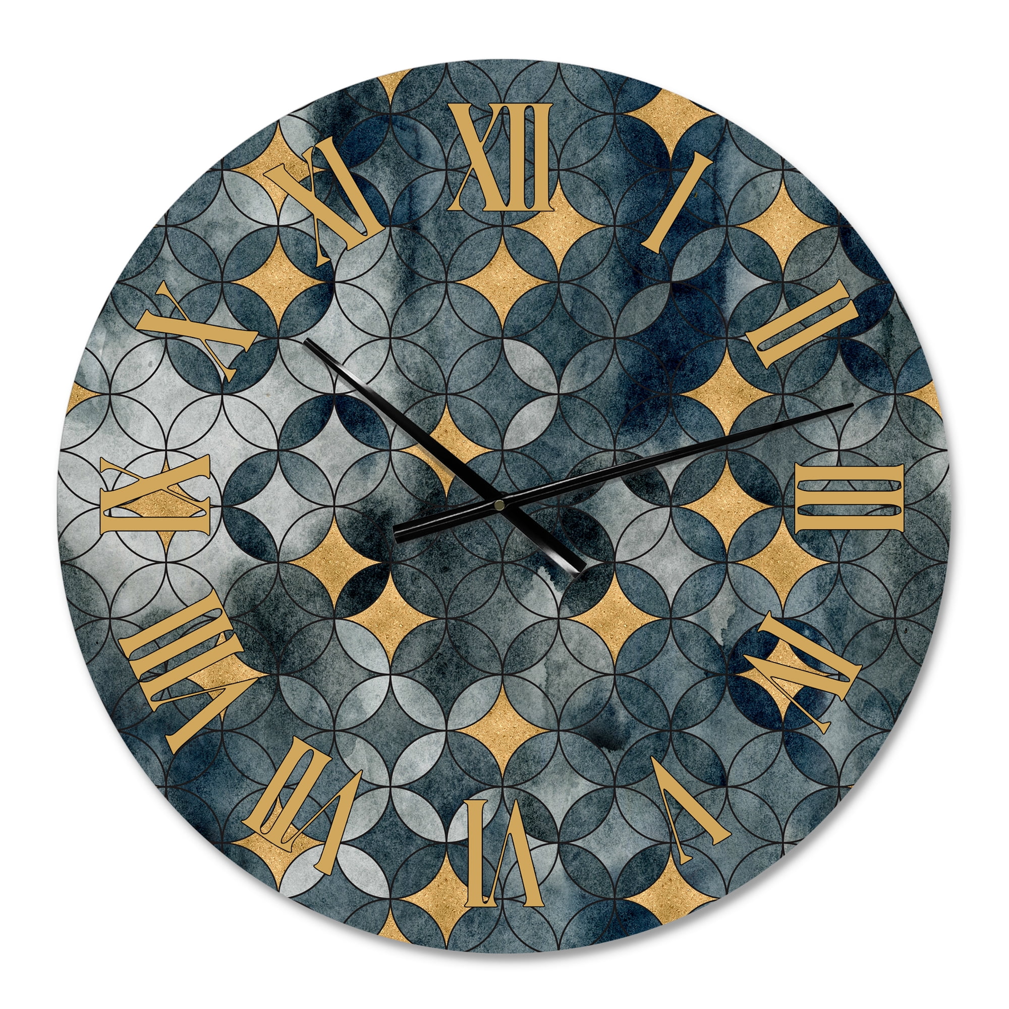 Designart 'Geometry Intersecting Circles With Golden Stars' Modern Wall Clock