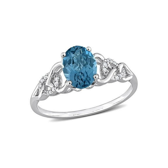 1 5/8 Carat (Ctw) London Blue Topaz Ring in 10K White Gold with Diamonds for Women