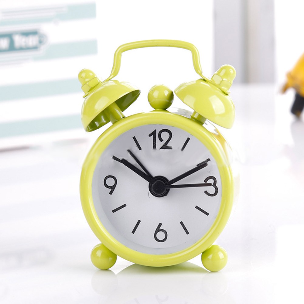 Fancy Analog MINI Clocks Classic Double Bell Alarm Clock Movement Bedside Night 4CM Green