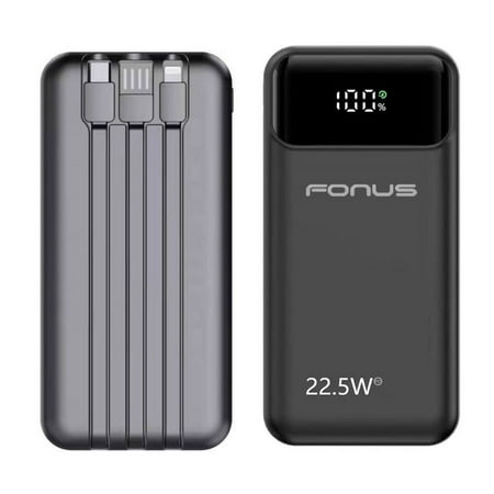 10000mAh Power Bank for TCL ION Z/X - 22.5W PD Fast Charge Backup Battery Portable Charger Built-in Cable LED Display 1-Port USB TCL ION Z/X