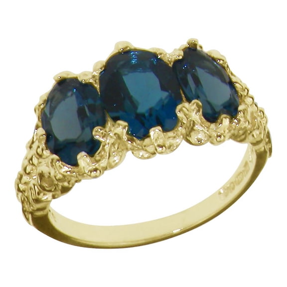LBG 18k Yellow Gold Real Genuine Blue Topaz Womens Band Ring - Size 10
