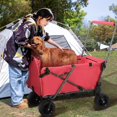thumbnail image 3 of REDCAMP Folding Dog Wagon Cart Heavy Duty, 220L Large Collapsible Utility Cart with Extendable Rear End & Tailgate, Pet Dog Stroller for Sports Shopping Outdoor, Pink, 3 of 9