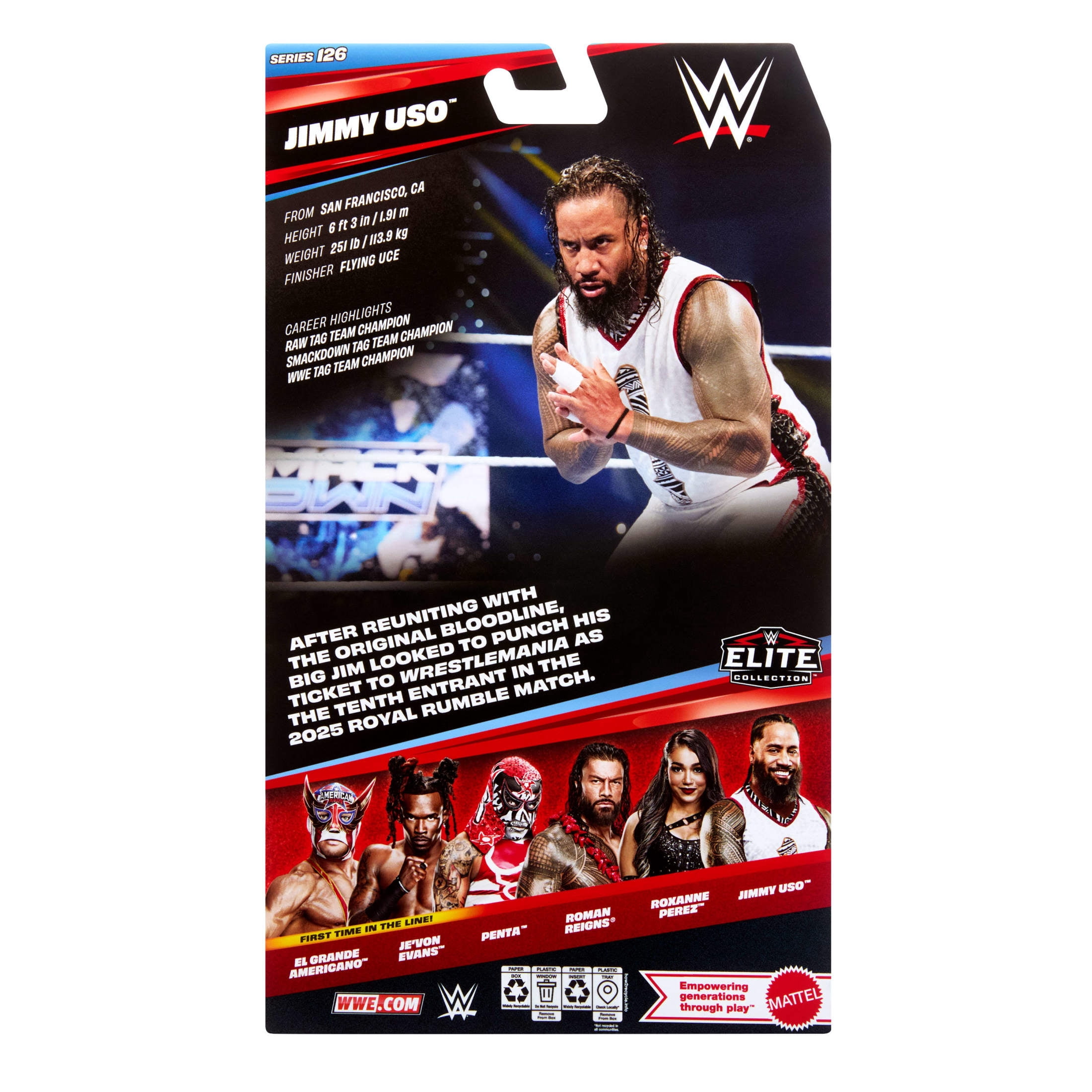 WWE Elite Jimmy Uso Action Figure, Series #126, 6-inch Collectible with Articulation & Accessories