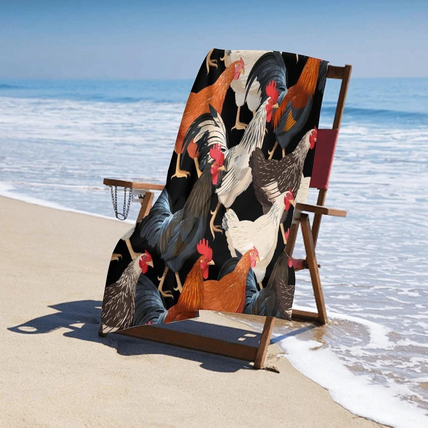 Beach Towel 31x51 Inch, Luxury for Chicken Hens Rooster Bath Towel, Yoga Towel, Travel Towel, Camping Towel, Gym Towel, Pool Towels, On Beach Cart, Beach Chairs