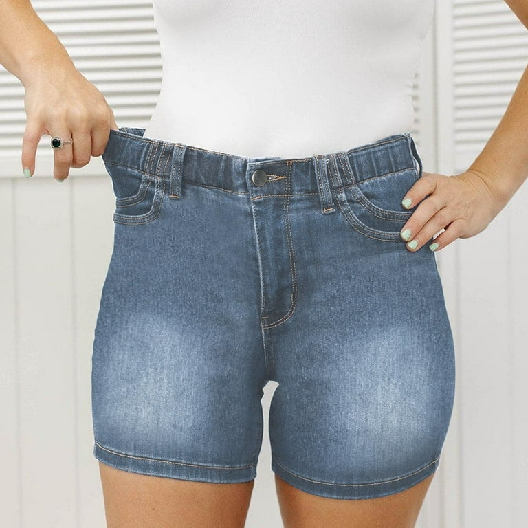 Huresd Women High Waisted Skinny Stretchy Denim Shorts Elastic Waist Stretch Plus Size Juniors Jeans Shorts with Pockets S 5XL Walmart