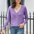 thumbnail image 4 of Cardigan Sweaters for Women 2025 Lightweight Knit Cardigan Long Sleeve V Neck Button Down Fall Outerwear Purple S, 4 of 4