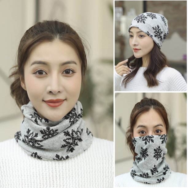 Otoño e invierno, gorro de punto japonés y coreano para mujer, pañuelo para la cabeza, jersey, bufanda cálida, máscara, tres en uno, combina con todo