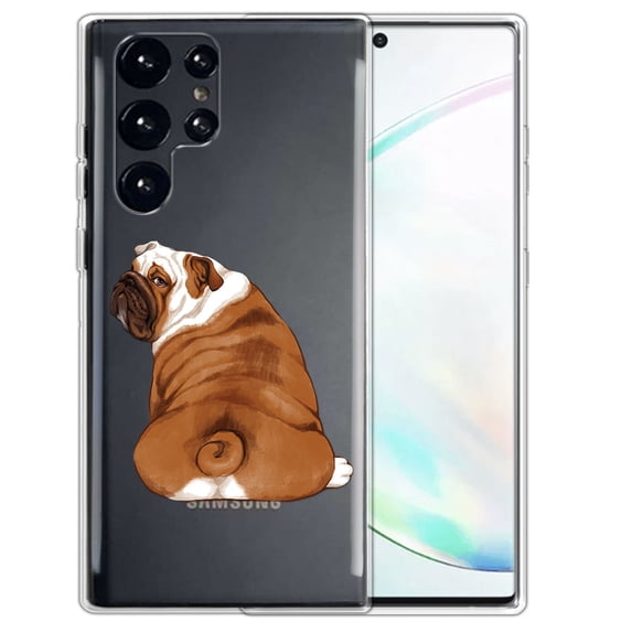 WIRESTER Transparent Soft Gel TPU Clear Case Slim Protective Cover for Samsung Galaxy S22 Ultra 6.8" 2022, English Bulldog Look Back