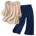 thumbnail image 2 of NMMUED 2 Piece Sets for Women Summer Linen Sets for Women 2 Piece 2 Piece Lounge Set Women Gauze Sets for Women 2 Piece Matching Sets Women Clothing, Beige L, 2 of 5